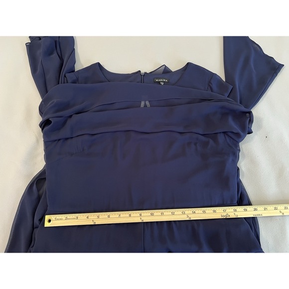 Marina Chiffon Jumpsuit: Embellished Keyhole, Boat Neck, 3/4 Sleeves, Sz 14 Blue - Picture 8 of 16